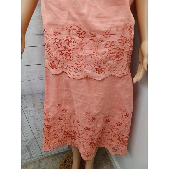 La Rea Collection 100% Linen Suit Set Skirt Top Sz XL Coral Pink - Picture 2 of 9
